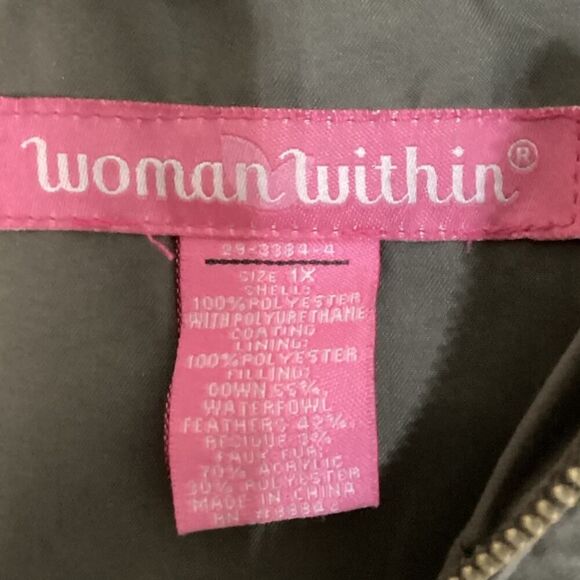 Woman Within Down Filled Hooded Olive Green Womens Parka Size 1X - Picture 9 of 10